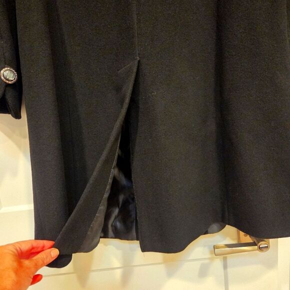 Vintage Women's Wool Dress Coat Faux Fir Collar Black 3/4 Length Plus Size 16 - Picture 6 of 11